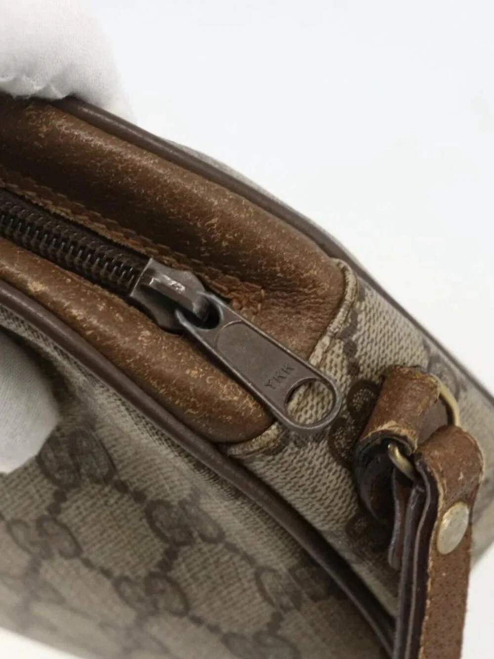 GUCCI GG Supreme Web Sherry Line Clutch Bag PVC Beige Gold 89 01 034 Auth 175777